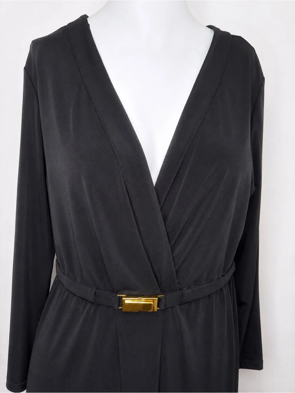 Charter Club Black Faux Wrap Belted Midi Dress Medium NWT